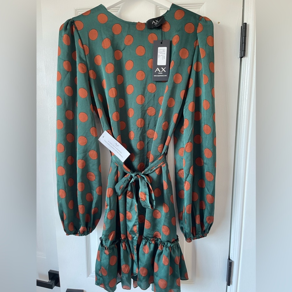 NWT AX Paris Green Polka Dot Dress With Frill Hem